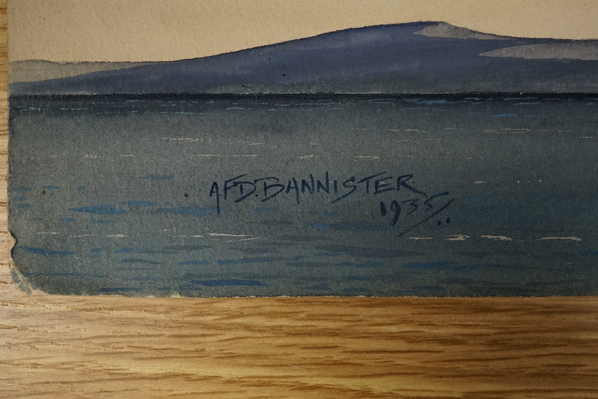 A F D Bannister, set of four original watercolours for postcard designs, 1930's RAF aircraft to include Hawker Hart fighters, Fairey Hendon Bomber and Super Marine Scapa Flying Boat, two signed and dated 1935, 30 x 46cm,
